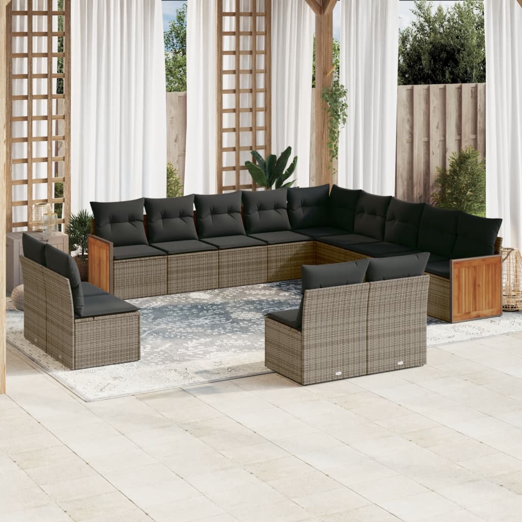 13-delige Loungeset met kussens poly rattan grijs