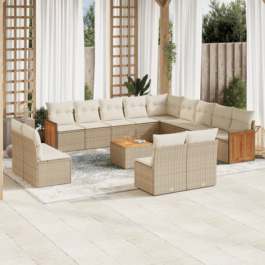 14-delige Loungeset met kussens poly rattan beige