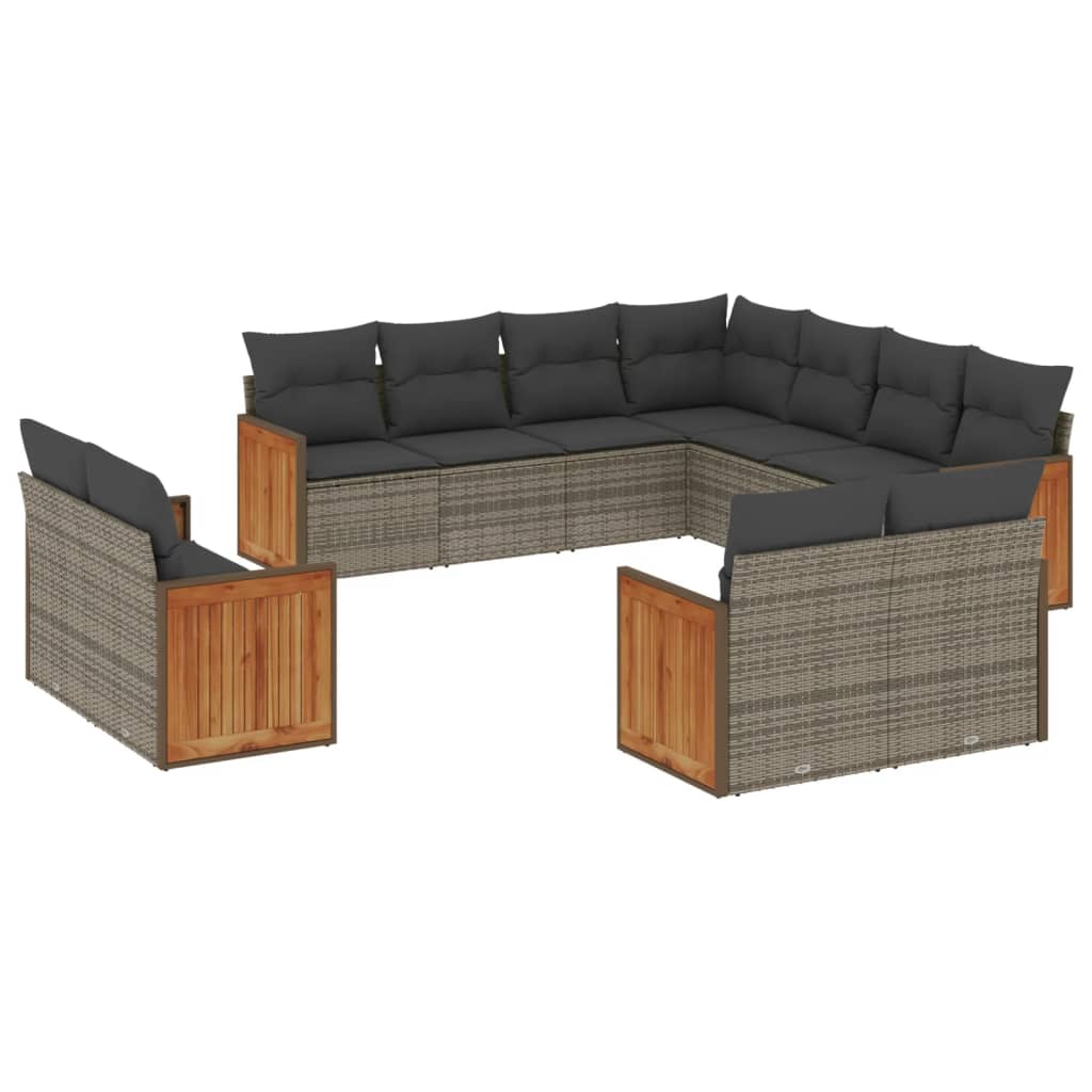 11-delige Loungeset met kussens poly rattan grijs