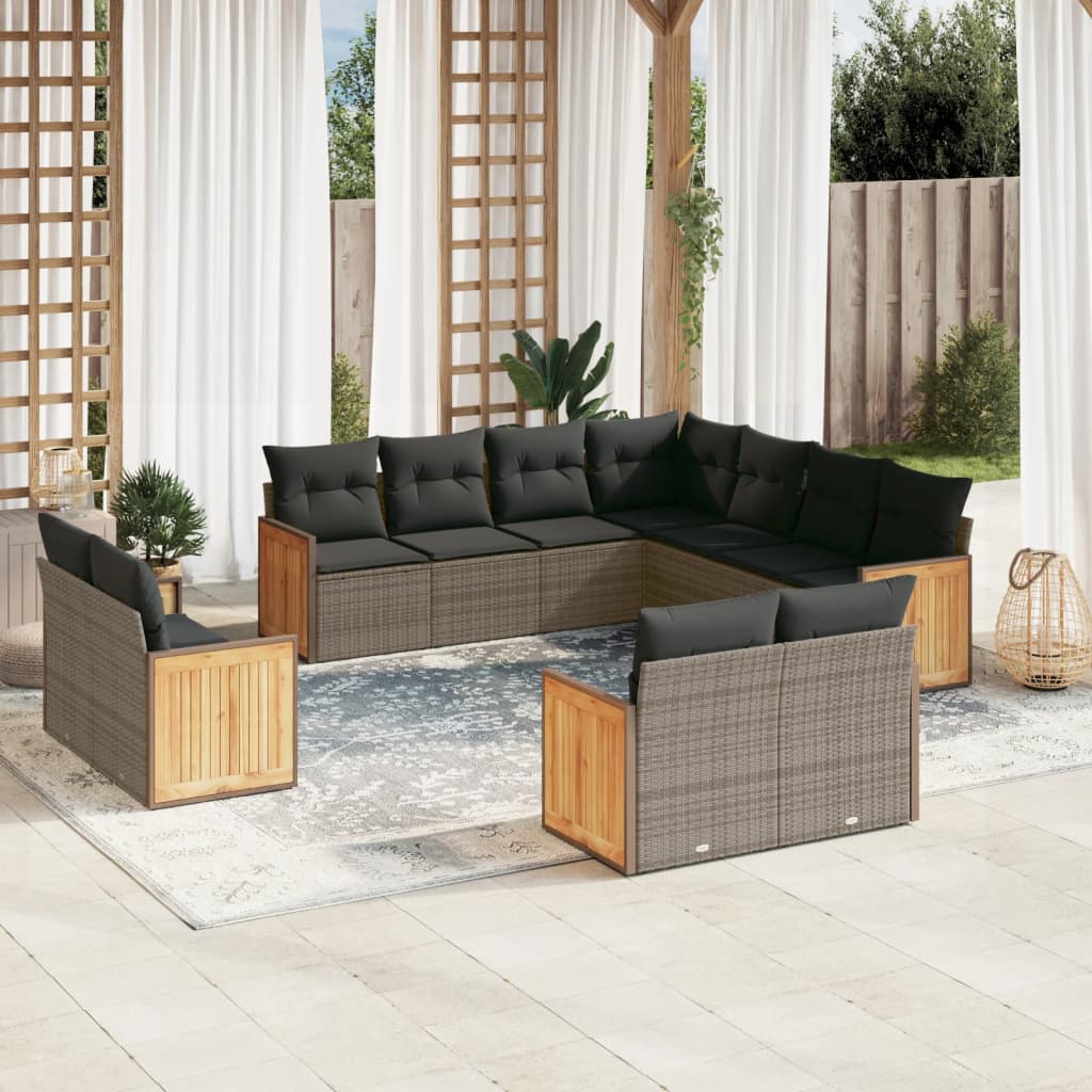 11-delige Loungeset met kussens poly rattan grijs