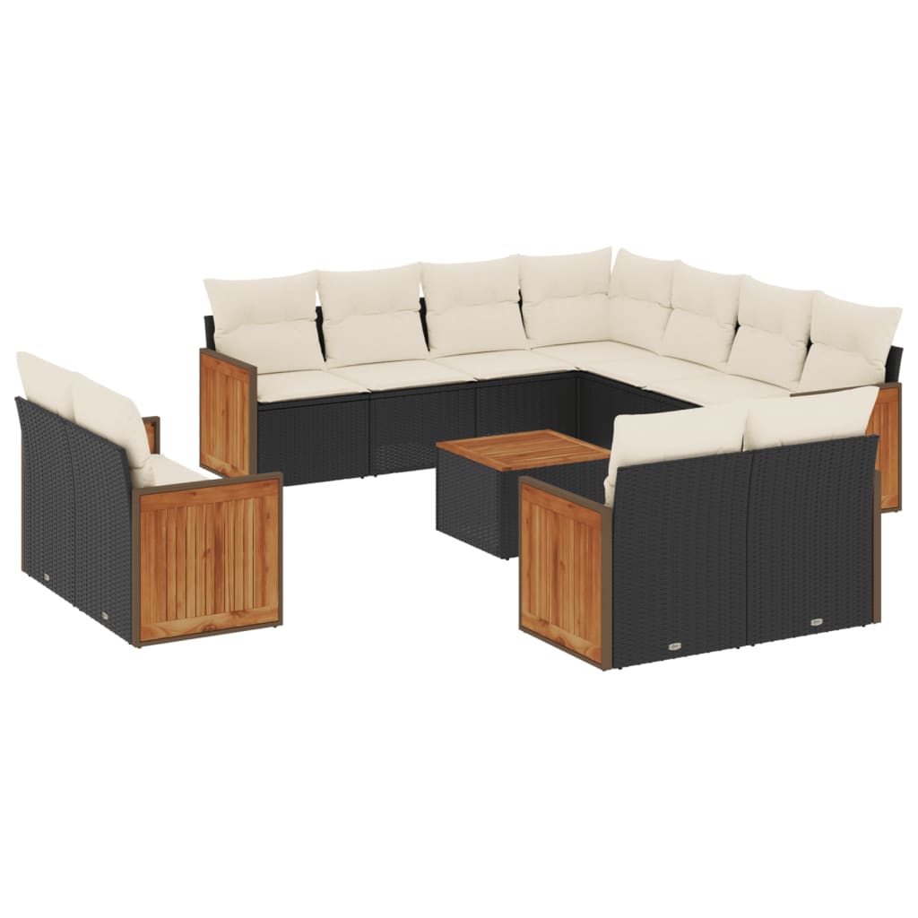 12-delige Loungeset met kussens poly rattan zwart