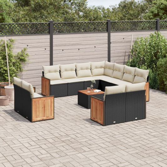 12-delige Loungeset met kussens poly rattan zwart