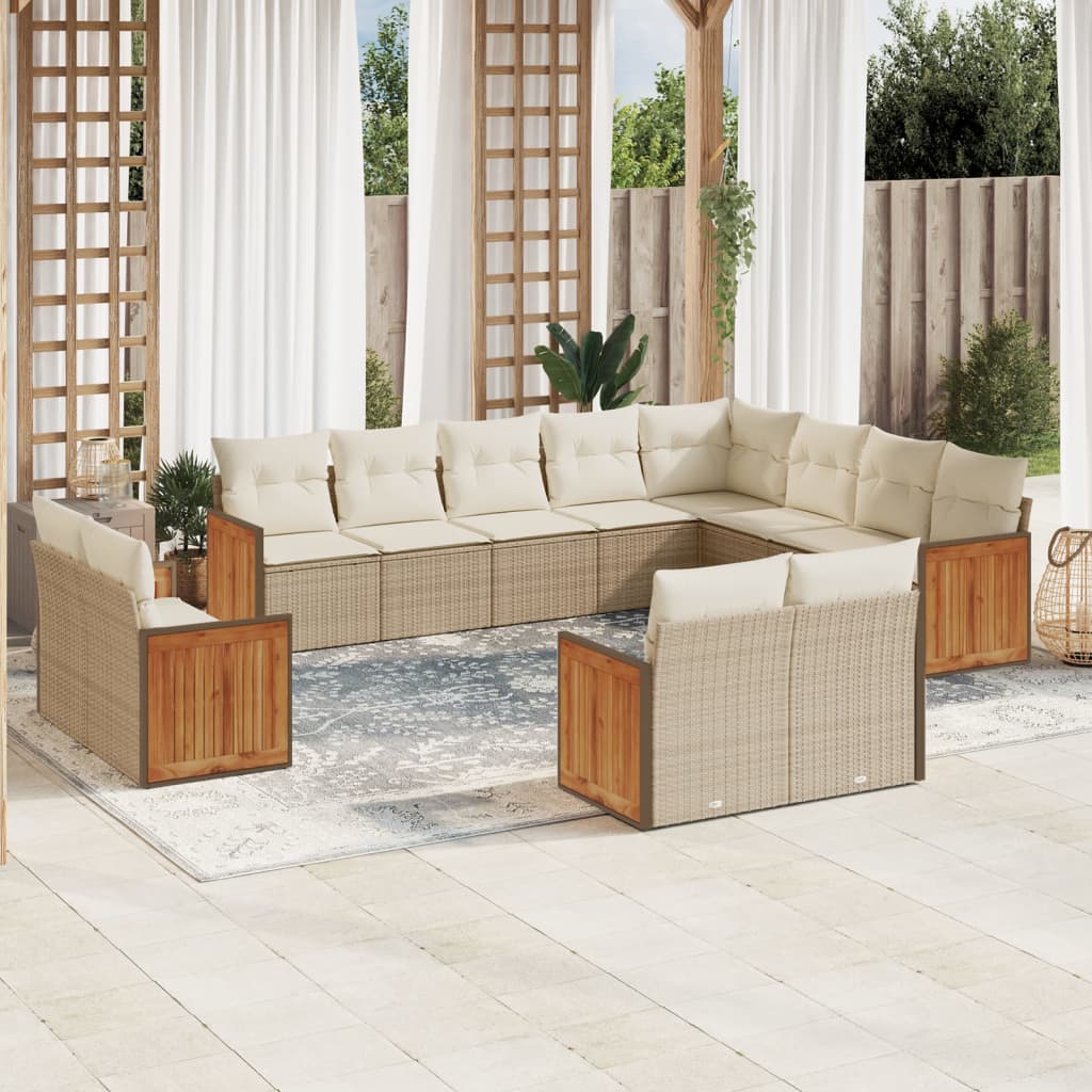 12-delige Loungeset met kussens poly rattan beige