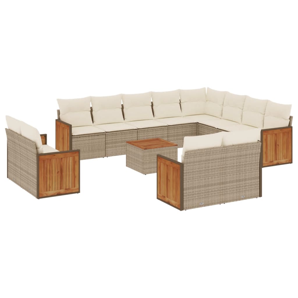 13-delige Loungeset met kussens poly rattan beige