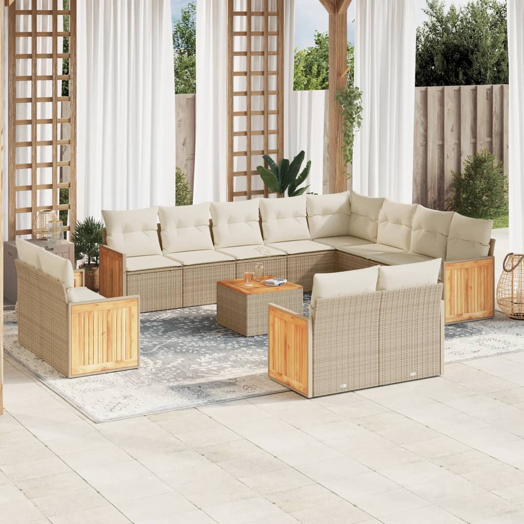 13-delige Loungeset met kussens poly rattan beige