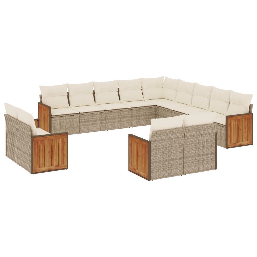 13-delige Loungeset met kussens poly rattan beige