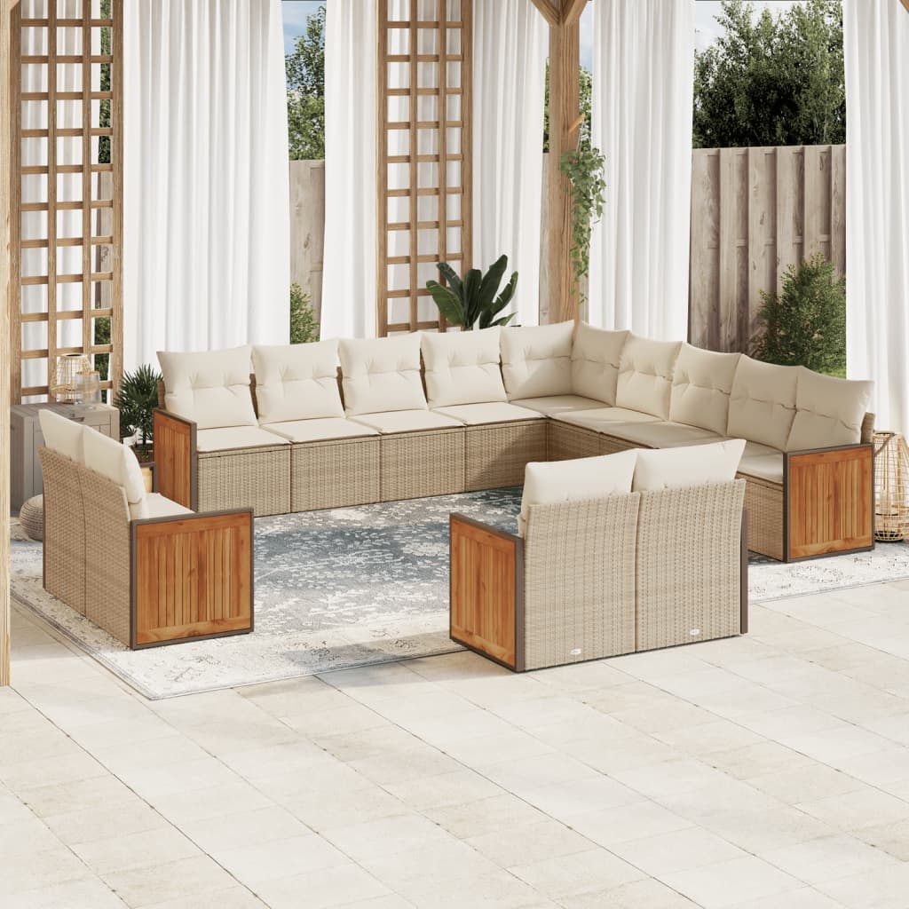 13-delige Loungeset met kussens poly rattan beige