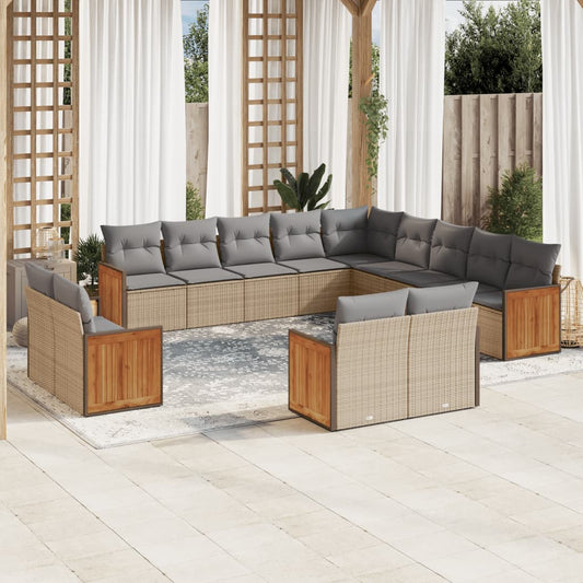 13-delige Loungeset met kussens poly rattan beige