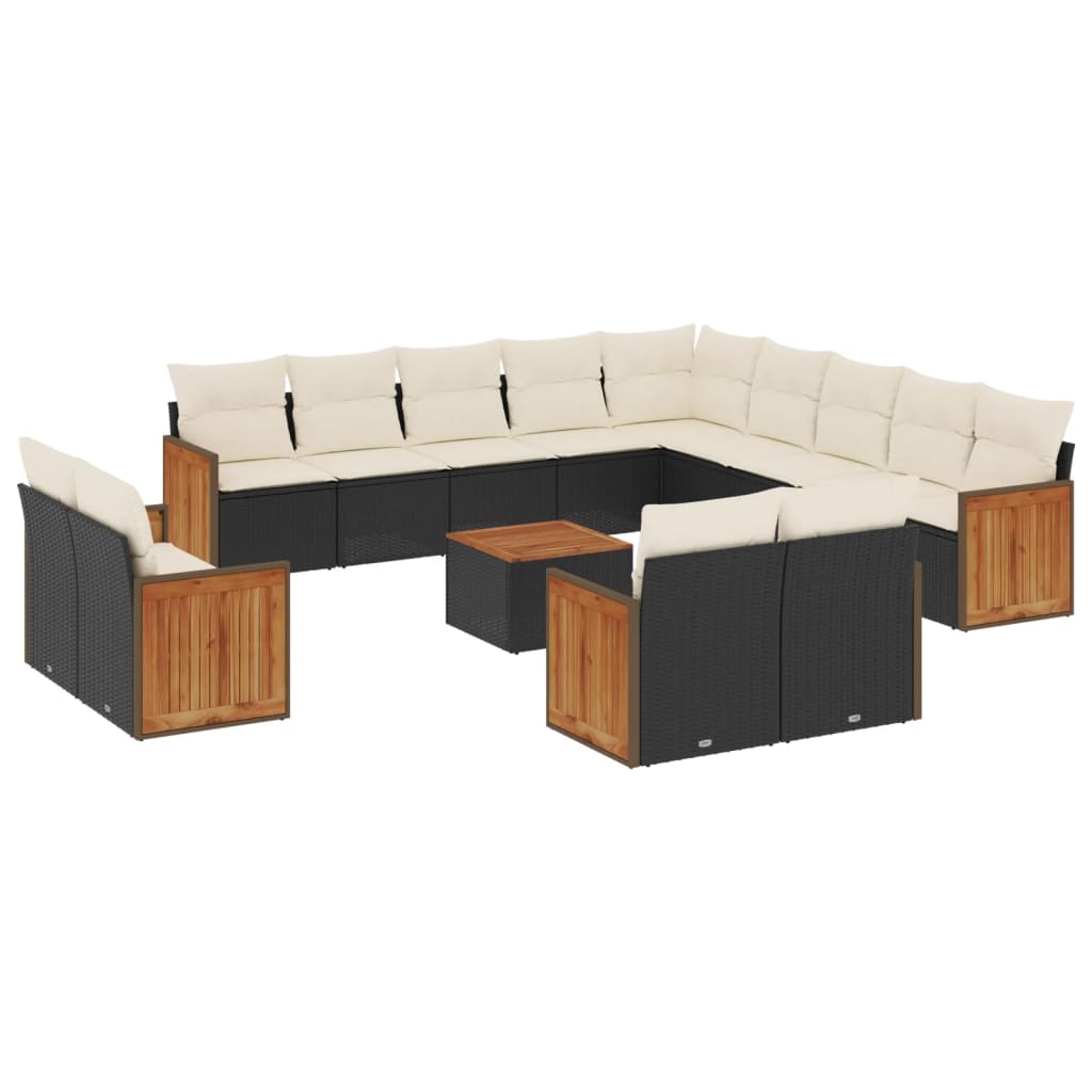 14-delige Loungeset met kussens poly rattan zwart