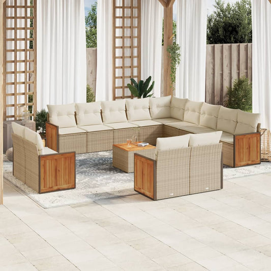 14-delige Loungeset met kussens poly rattan beige