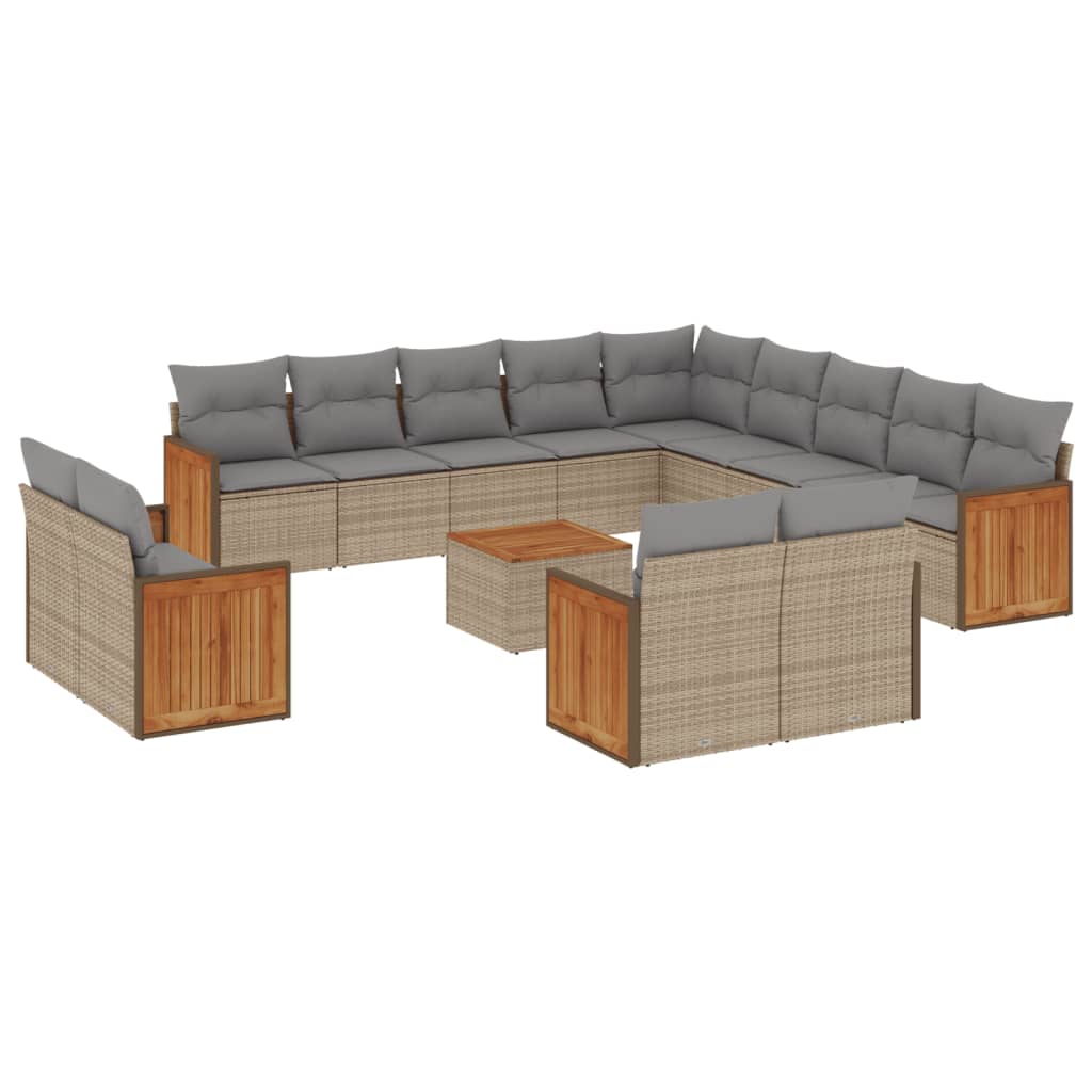 14-delige Loungeset met kussens poly rattan beige