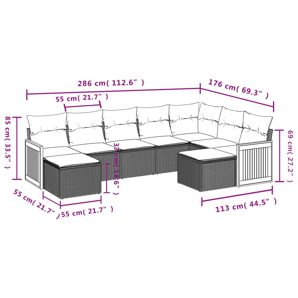 9-delige Loungeset met kussens poly rattan beige