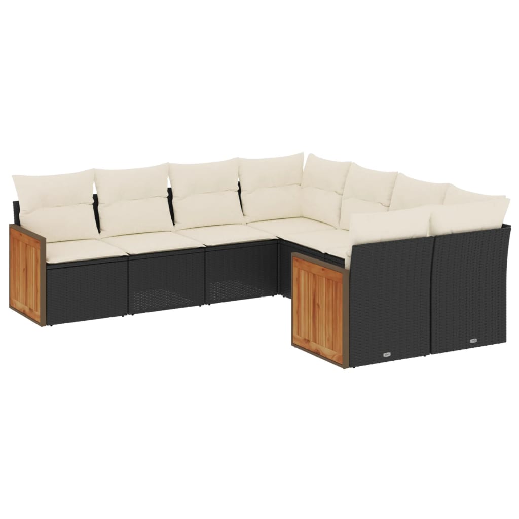 8-delige Loungeset met kussens poly rattan zwart