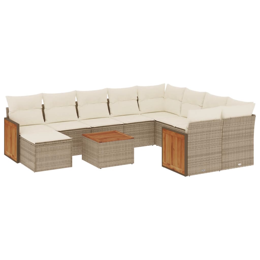 11-delige Tuinset met kussens poly rattan beige