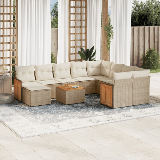 11-delige Tuinset met kussens poly rattan beige