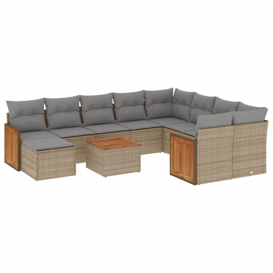 11-delige Tuinset met kussens poly rattan beige