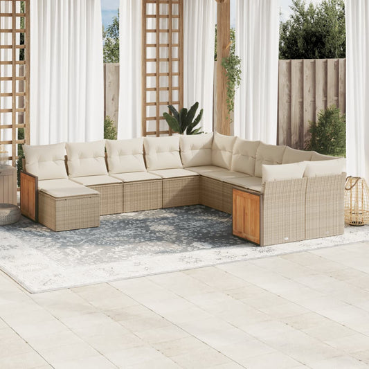 11-delige Tuinset met kussens poly rattan beige