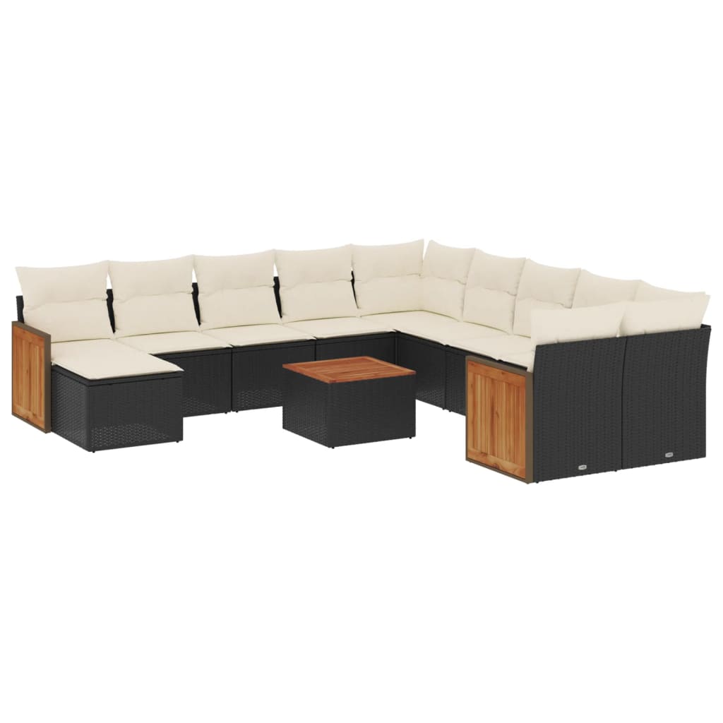 12-delige Loungeset met kussens poly rattan zwart