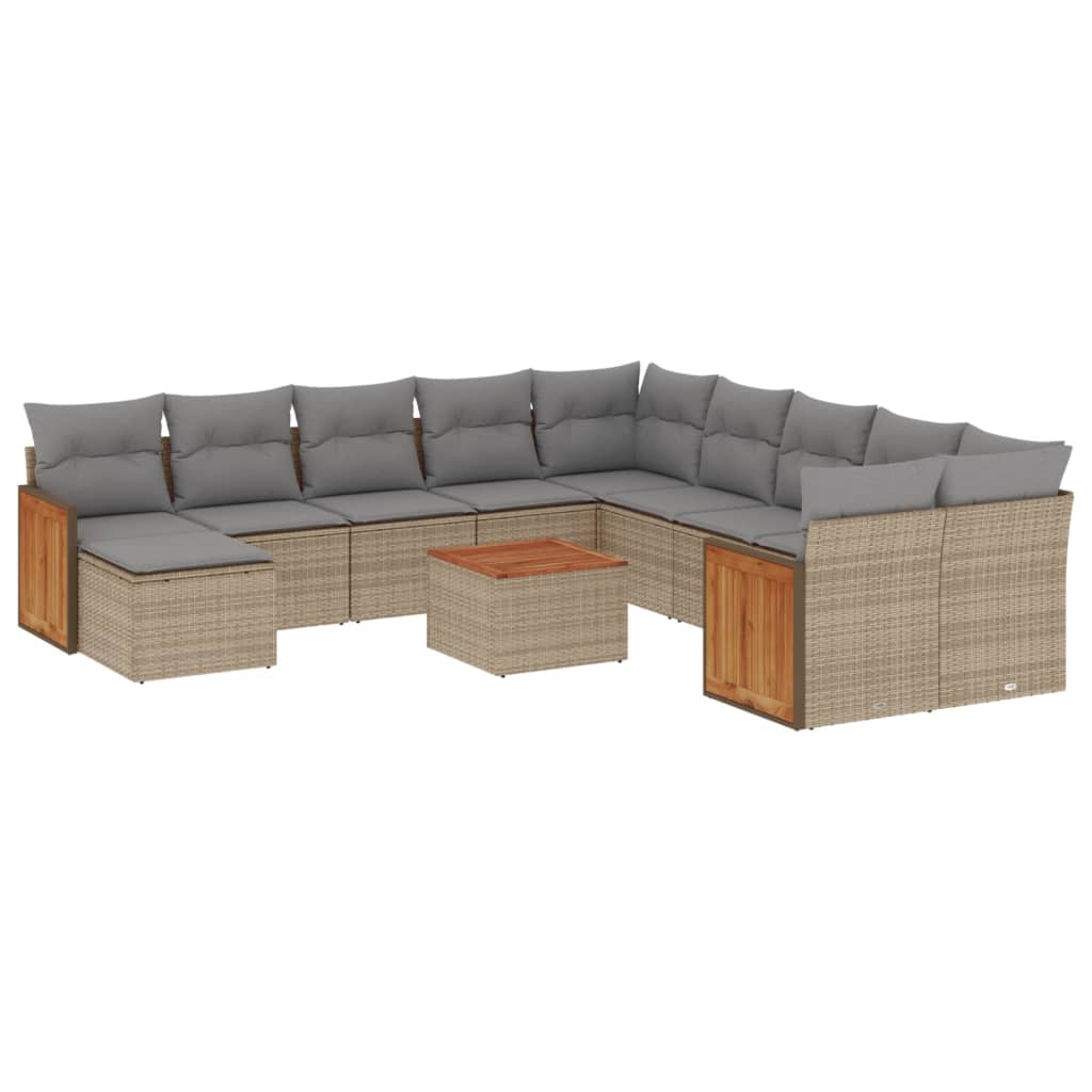 12-delige Loungeset met kussens poly rattan beige