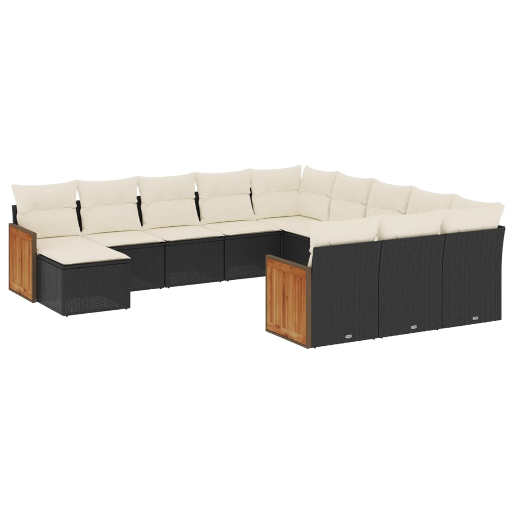 12-delige Loungeset met kussens poly rattan zwart