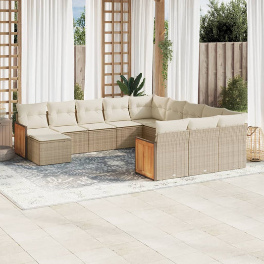 12-delige Loungeset met kussens poly rattan beige