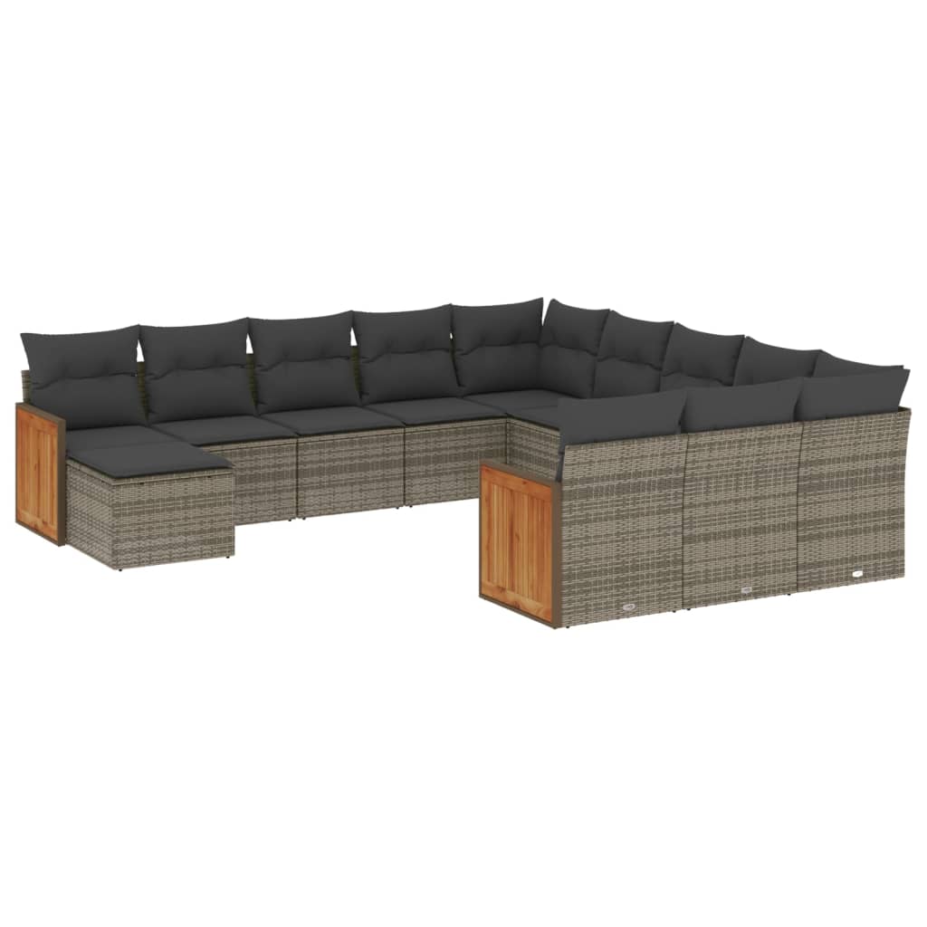 12-delige Loungeset met kussens poly rattan grijs