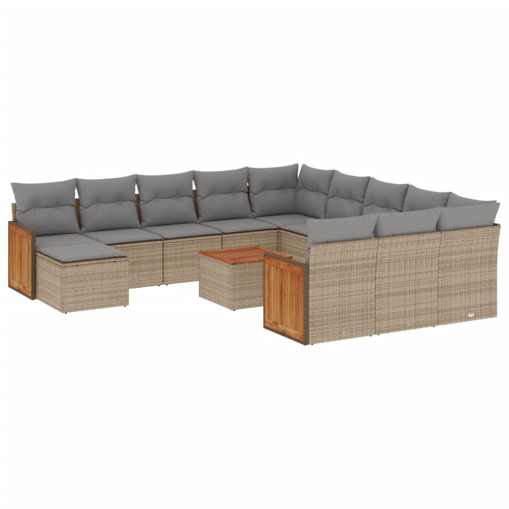 13-delige Loungeset met kussens poly rattan beige