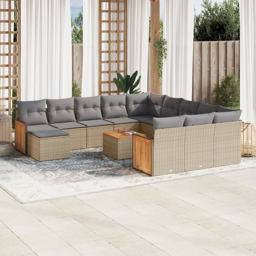 13-delige Loungeset met kussens poly rattan beige