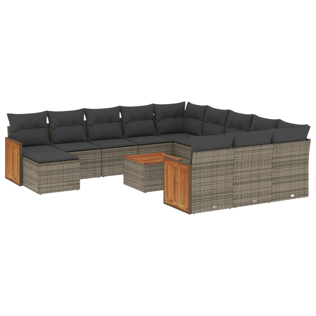 13-delige Loungeset met kussens poly rattan grijs