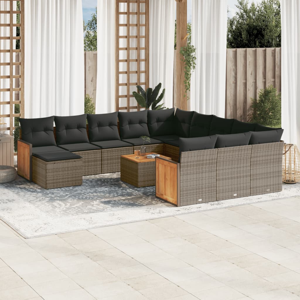 13-delige Loungeset met kussens poly rattan grijs