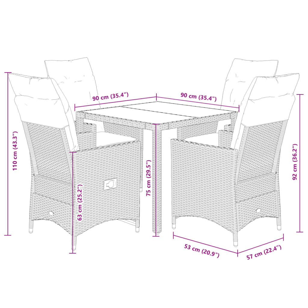 5-delige Tuinset met kussens poly rattan zwart Tuinsets | Creëer jouw Trendy Thuis | Gratis bezorgd & Retour | Trendy.nl