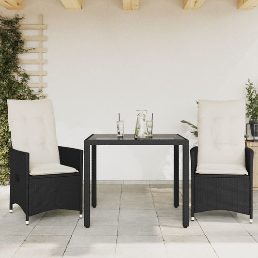 3-delige Bistroset met kussens poly rattan zwart Tuinsets | Creëer jouw Trendy Thuis | Gratis bezorgd & Retour | Trendy.nl