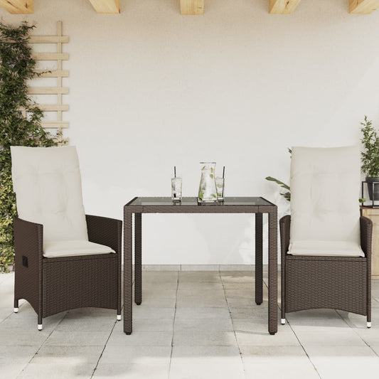 3-delige Bistroset met kussens poly rattan bruin Tuinsets | Creëer jouw Trendy Thuis | Gratis bezorgd & Retour | Trendy.nl