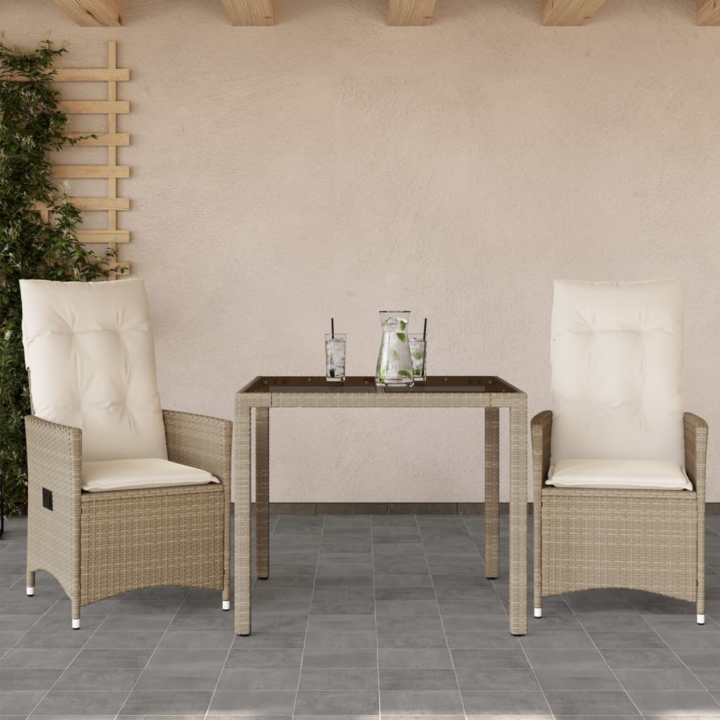 3-delige Bistroset met kussens poly rattan beige Tuinsets | Creëer jouw Trendy Thuis | Gratis bezorgd & Retour | Trendy.nl