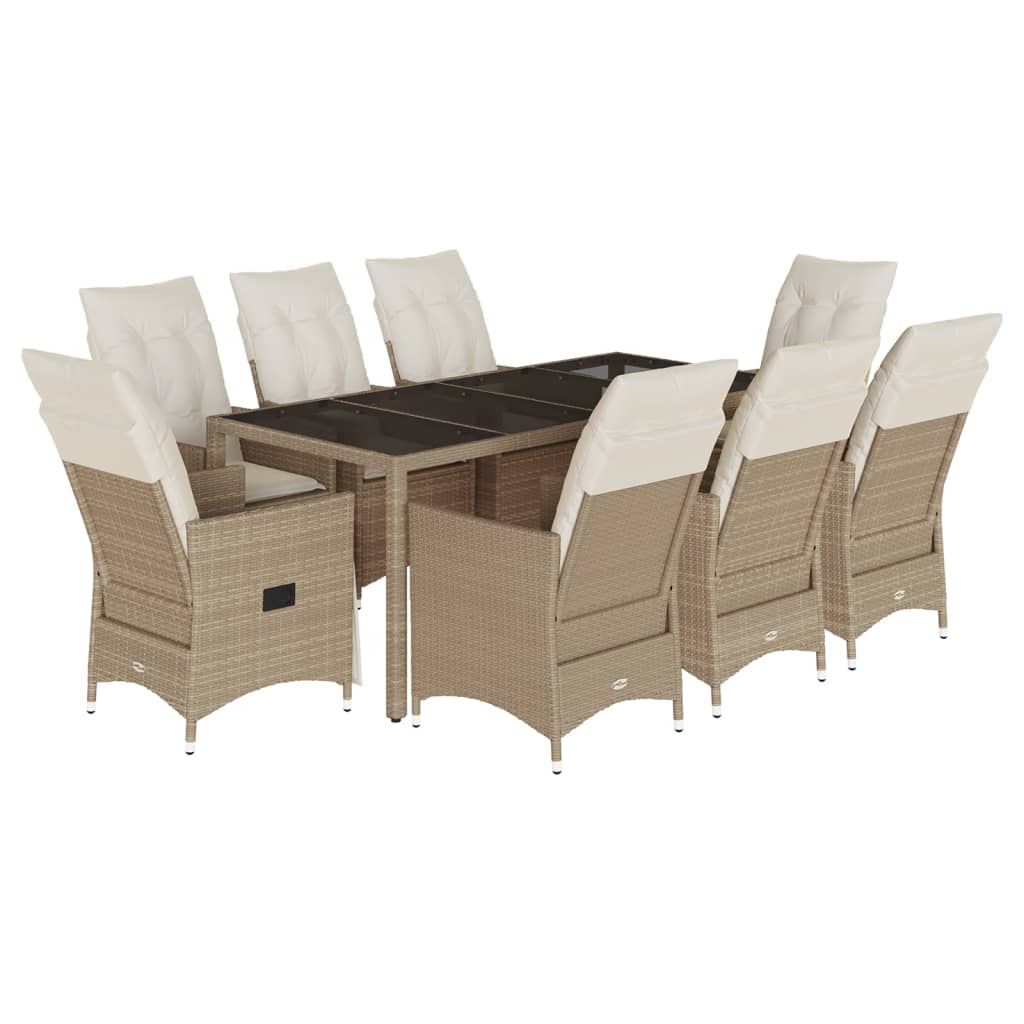 9-delige Tuinset met kussens poly rattan beige