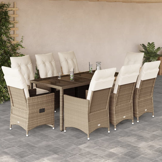 9-delige Tuinset met kussens poly rattan beige