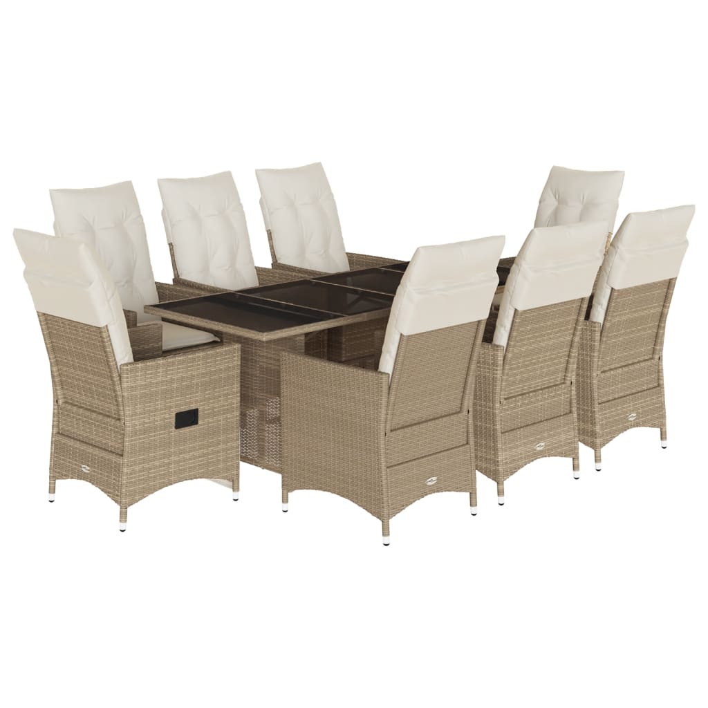 9-delige Tuinset met kussens poly rattan beige