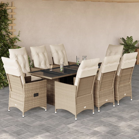 9-delige Tuinset met kussens poly rattan beige