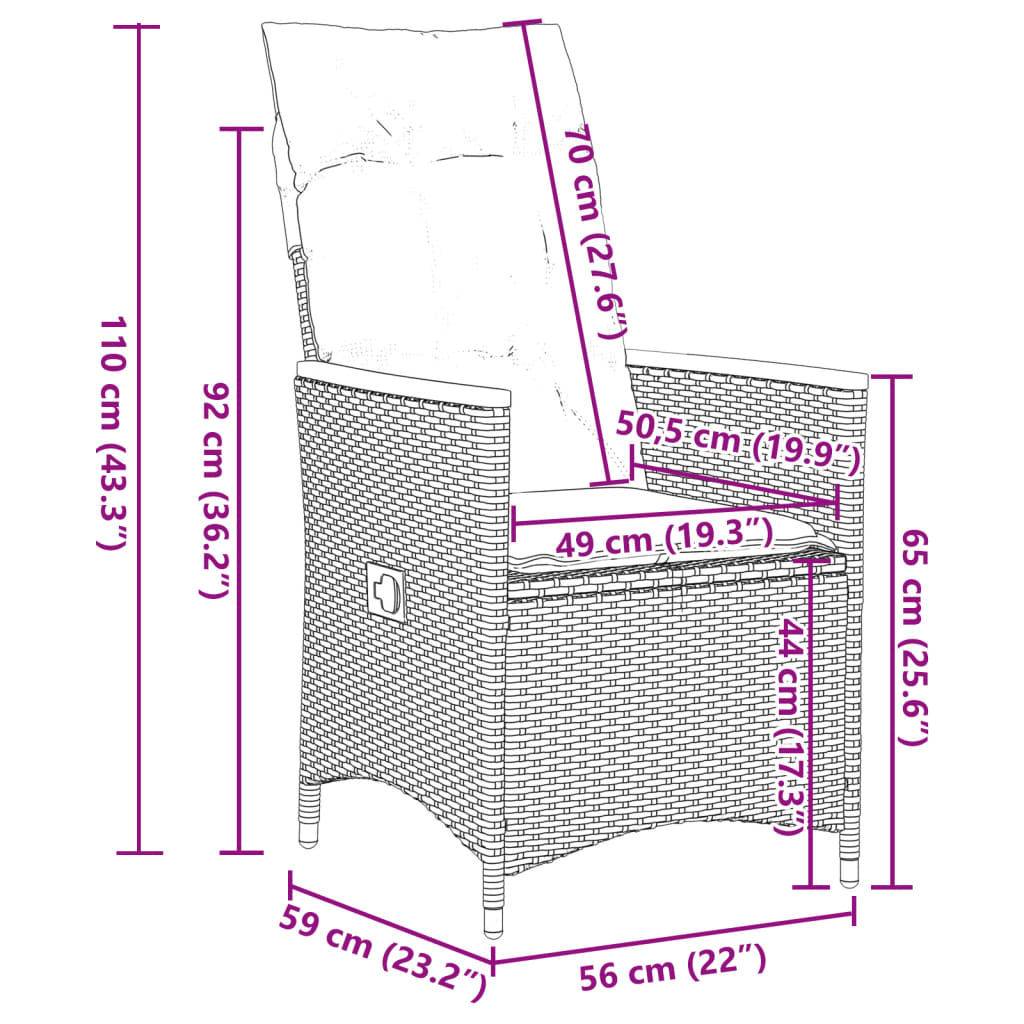 3-delige Bistroset met kussens poly rattan zwart Tuinsets | Creëer jouw Trendy Thuis | Gratis bezorgd & Retour | Trendy.nl