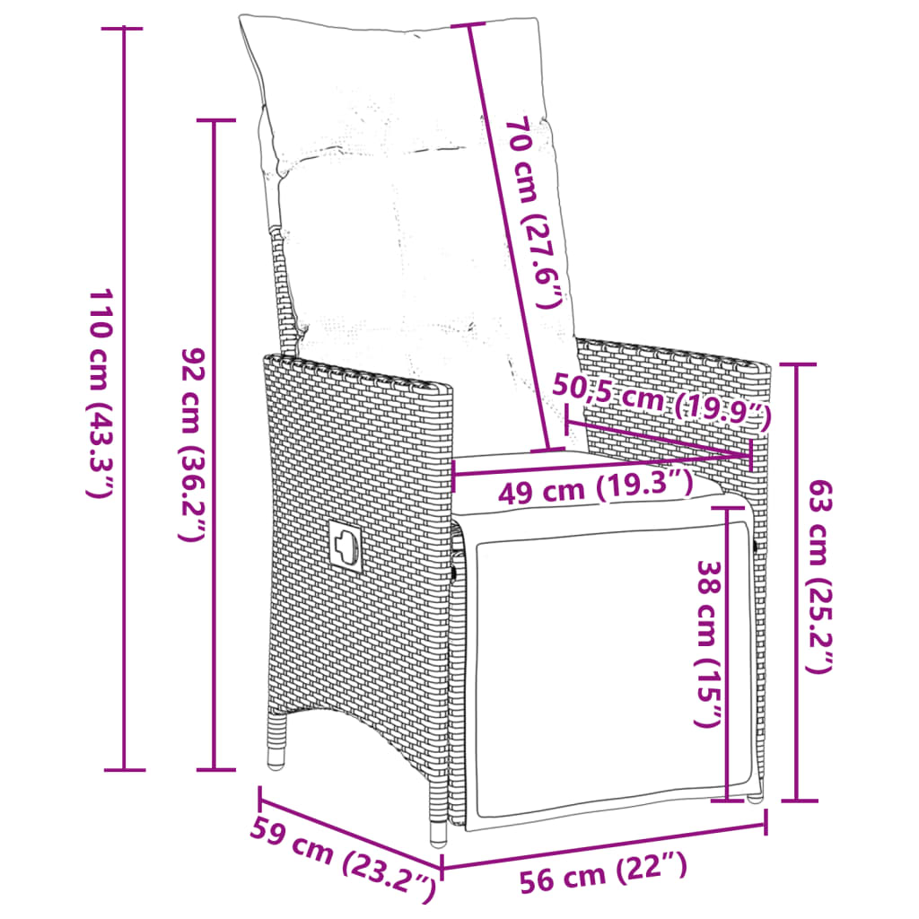 3-delige Bistroset met kussens poly rattan zwart Tuinsets | Creëer jouw Trendy Thuis | Gratis bezorgd & Retour | Trendy.nl