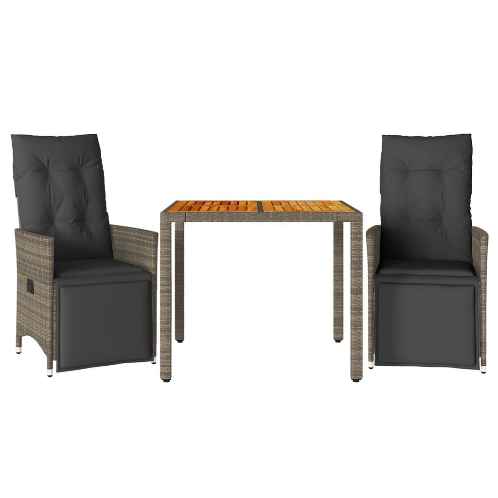 3-delige Bistroset met kussens poly rattan grijs Tuinsets | Creëer jouw Trendy Thuis | Gratis bezorgd & Retour | Trendy.nl