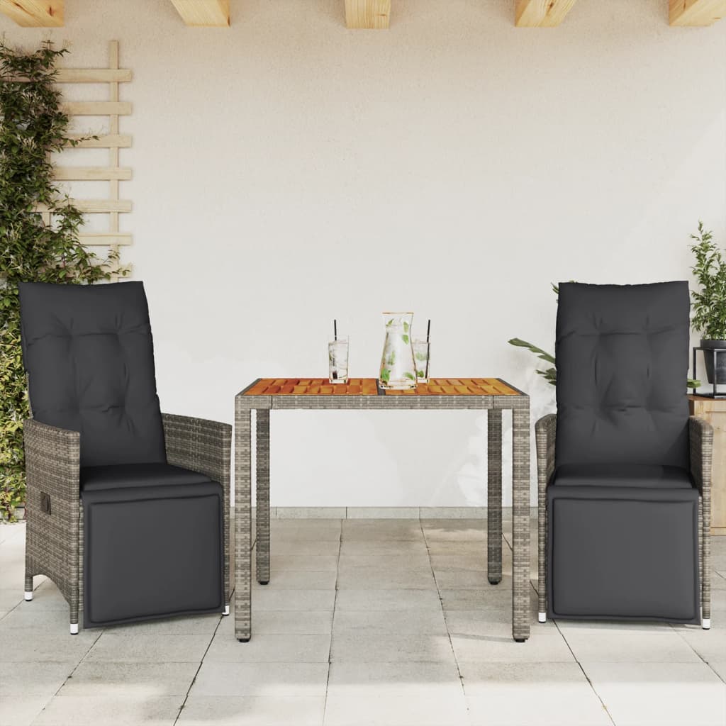 3-delige Bistroset met kussens poly rattan grijs Tuinsets | Creëer jouw Trendy Thuis | Gratis bezorgd & Retour | Trendy.nl