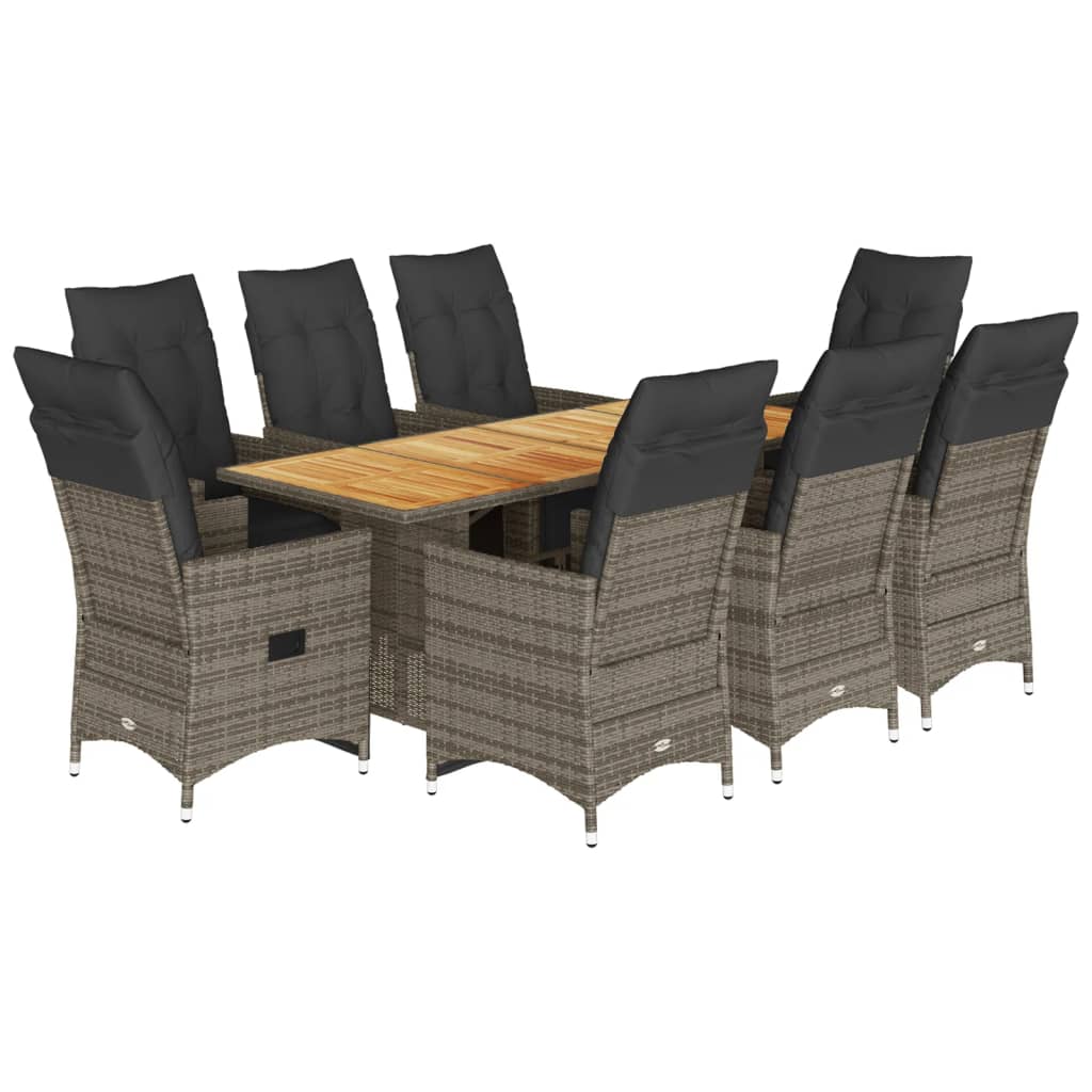 9-delige Bistroset met kussens poly rattan grijs