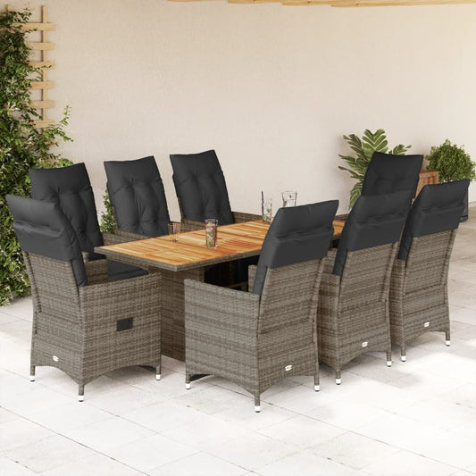 9-delige Bistroset met kussens poly rattan grijs