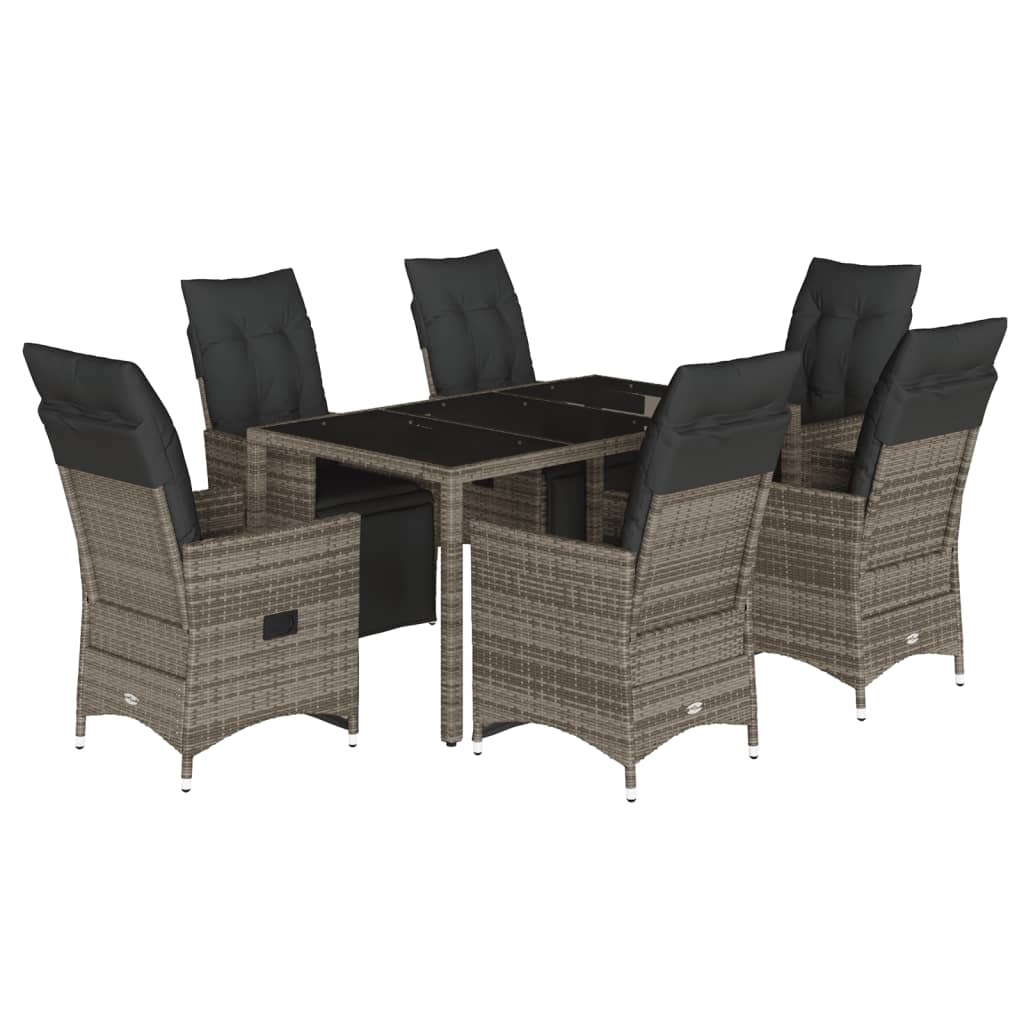 7-delige Bistroset met kussens poly rattan grijs