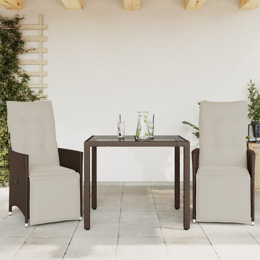 3-delige Bistroset met kussens poly rattan bruin Tuinsets | Creëer jouw Trendy Thuis | Gratis bezorgd & Retour | Trendy.nl