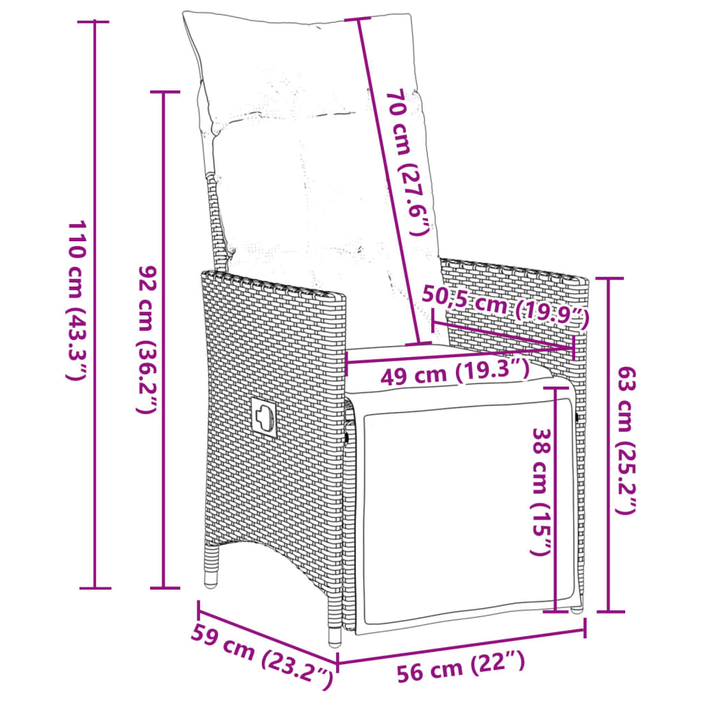 5-delige Bistroset met kussens poly rattan bruin