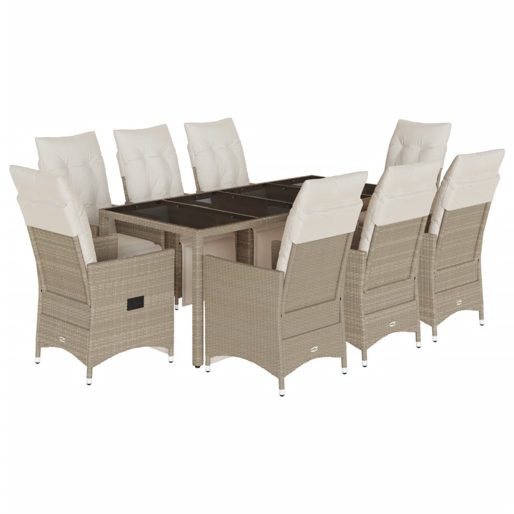 9-delige Bistroset met kussens poly rattan beige