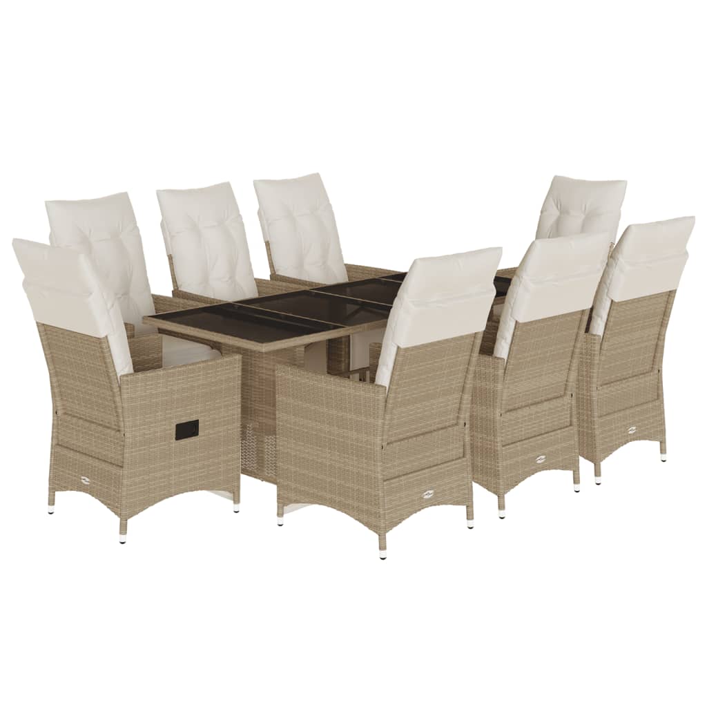 9-delige Bistroset met kussens poly rattan beige