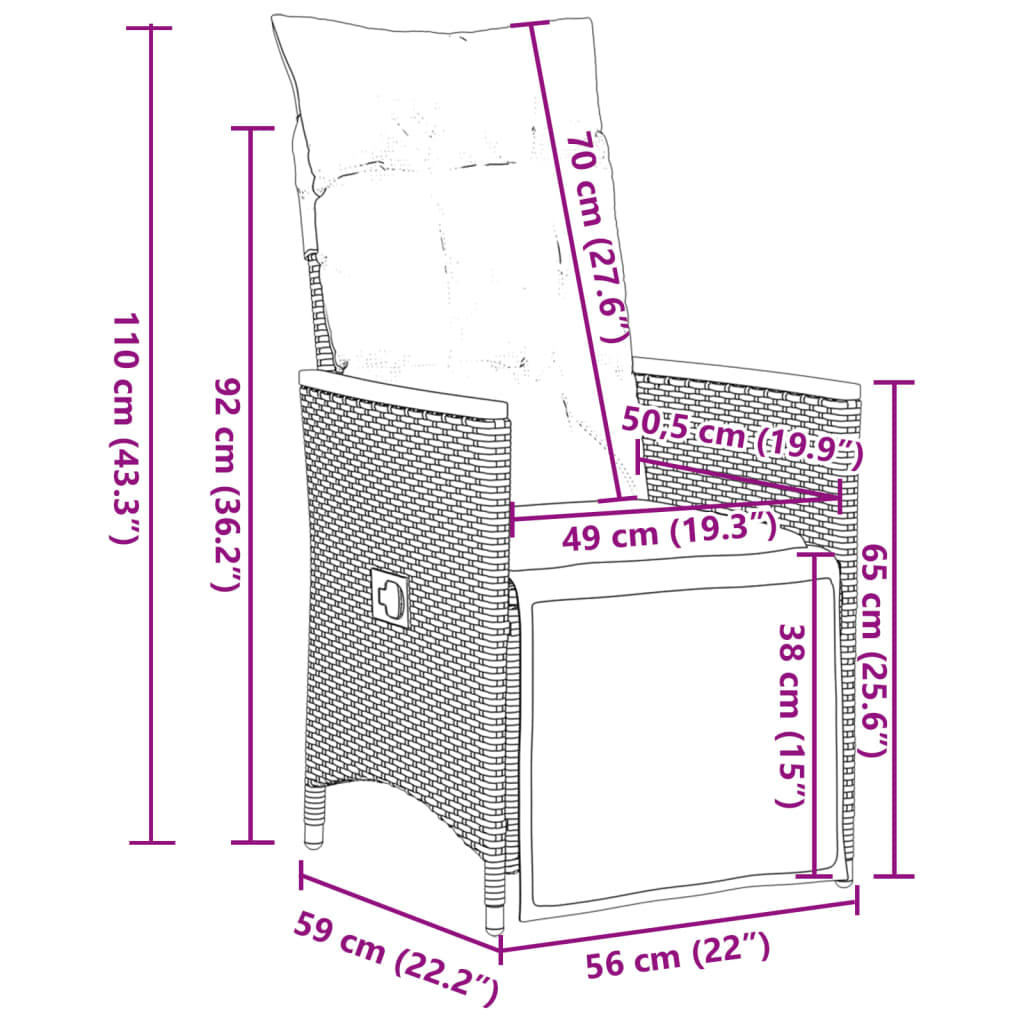 3-delige Bistroset met kussens poly rattan zwart Tuinsets | Creëer jouw Trendy Thuis | Gratis bezorgd & Retour | Trendy.nl